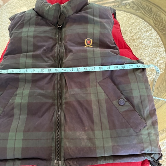 VTG 90s Tommy Hilfiger Reversible Puffer Vest M Crest Tartan Plaid Down Mens - Picture 11 of 15